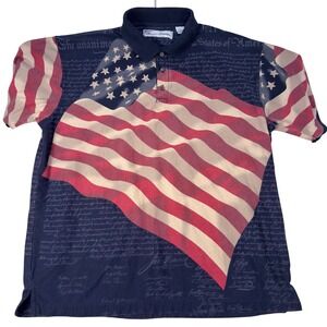 American Summer Polo Shirt XL Declaration of Independence Flag Navy Red